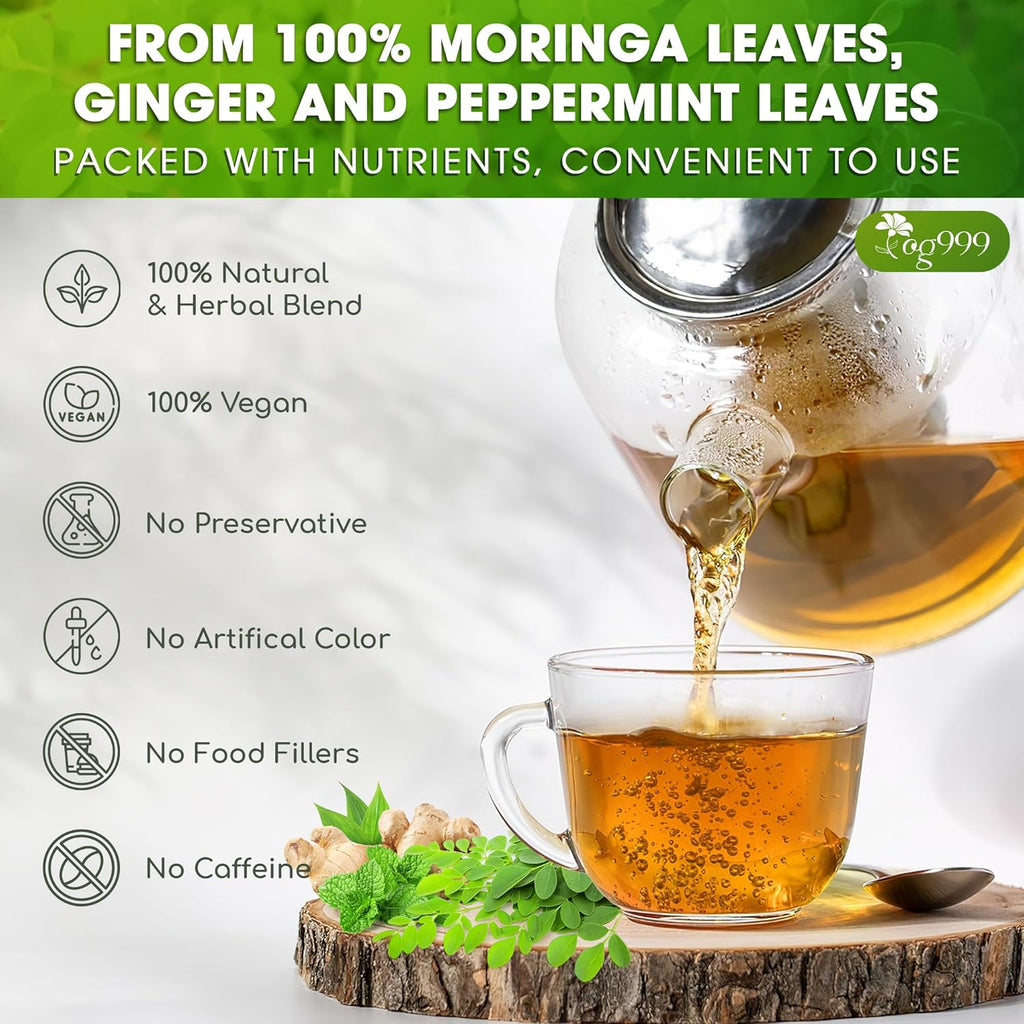 TOG999, Premium Moringa Ginger Peppermint Herbal Tea – 60 Tea Bags – Caffeine-Free, Plant-Based, Non-GMO, Naturally Refreshing Flavor, No Artificial Additives, No Sugar, No Gluten. Vegan