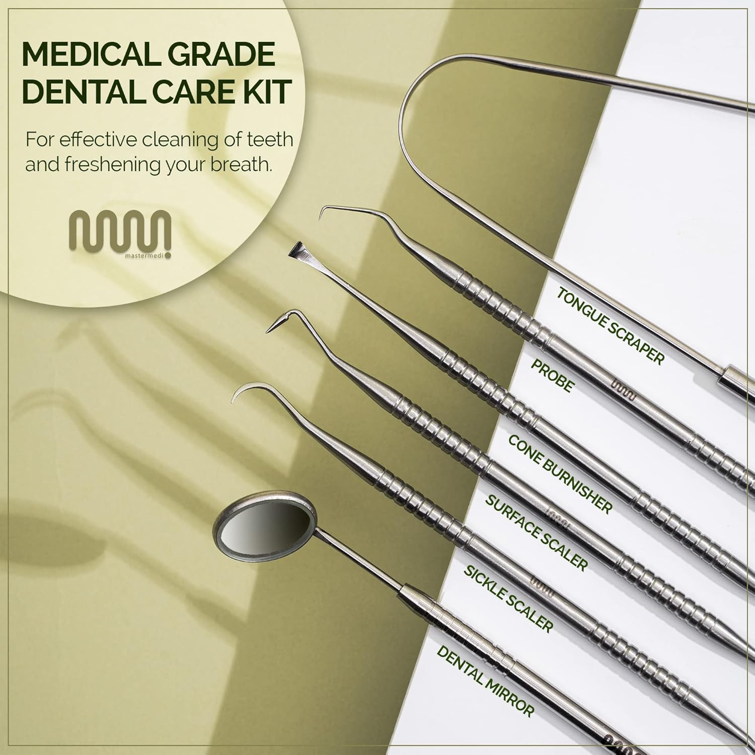 6 Pack Dental Tools Teeth Cleaning Kit, Plaque Tartar Remover for Teeth and Oral Care for Adults, Kids and Pets, Includes Tongue Scraper, Mirror, Probe, 100% Stainless Steel Dental Kit with Case