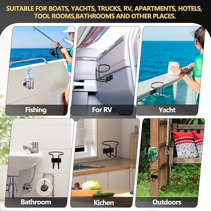 Marinebaby 4 pcs Boat Cup Holder,Stainless Steel Universal Drink Holders,Suitable for Boat,Truck,RV,Tractor,Outdoor Wooden Swing. (Black)