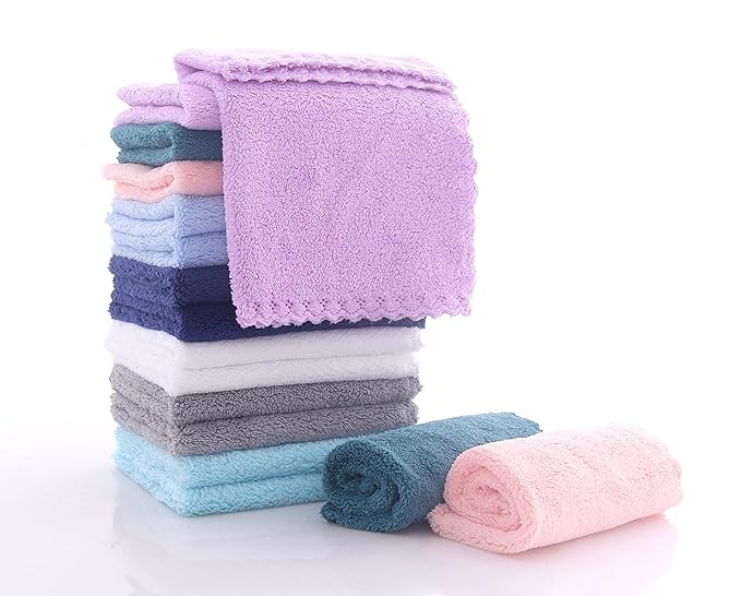 16 Pack Baby Washcloths - Luxury Multicolor Coral Fleece - Extra Absorbent and Soft Wash Clothes for Newborns, Infants and Toddlers - Suitable for Sensitive Skin and New Born - Baby Shower, 10x10 Inch