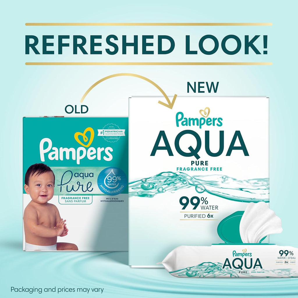 Pampers Baby Wipes Aqua Pure, 99% water-based wipes, Hypoallergenic and Unscented Baby Wipes, 672 Wipes Total (12 Flip-Top Packs)