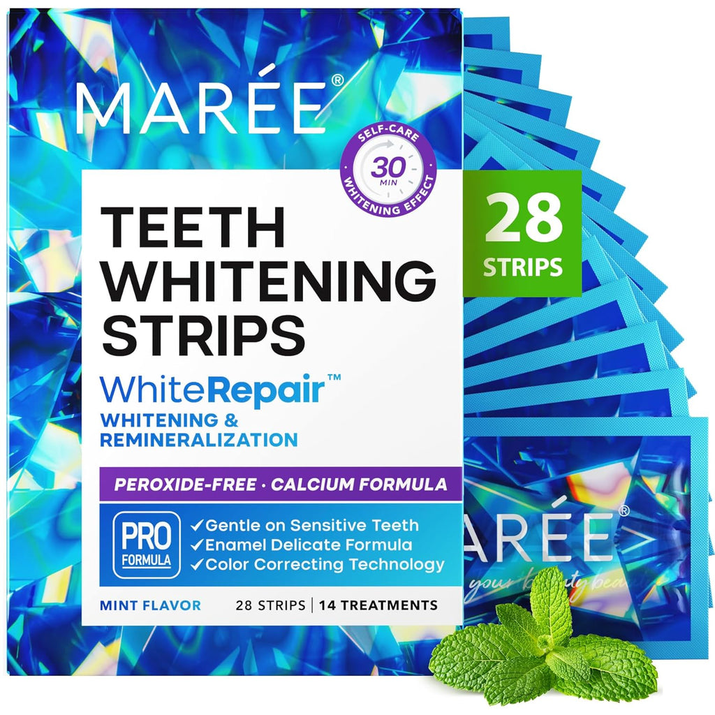MAREE Teeth Whitening Strips with Mint Flavor - Comfortable for Sensitive Teeth - Calcium Formula for Gentle Dental Care & Fresh Breath - Pack of 28