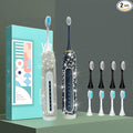 Electric Toothbrush for Woman Bling Diamond Decor Portable Travel Essentials for Couple Gifts Toothbrush with 3 Replacement Heads 6 Modes（Silver & Black
