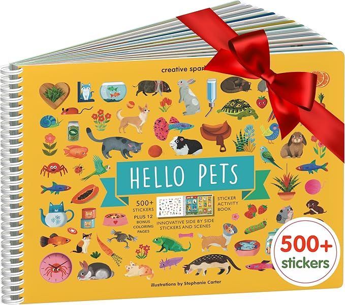 Cupkin Pet Animal Sticker Book Activity for Kids, Toddler Airplane Travel Essentials, 500+ Cat Stickers for Kids + 12 Scenes + 12 Coloring Book Pages, Animal Lover Children's Gift, Crafts Ages 2-8