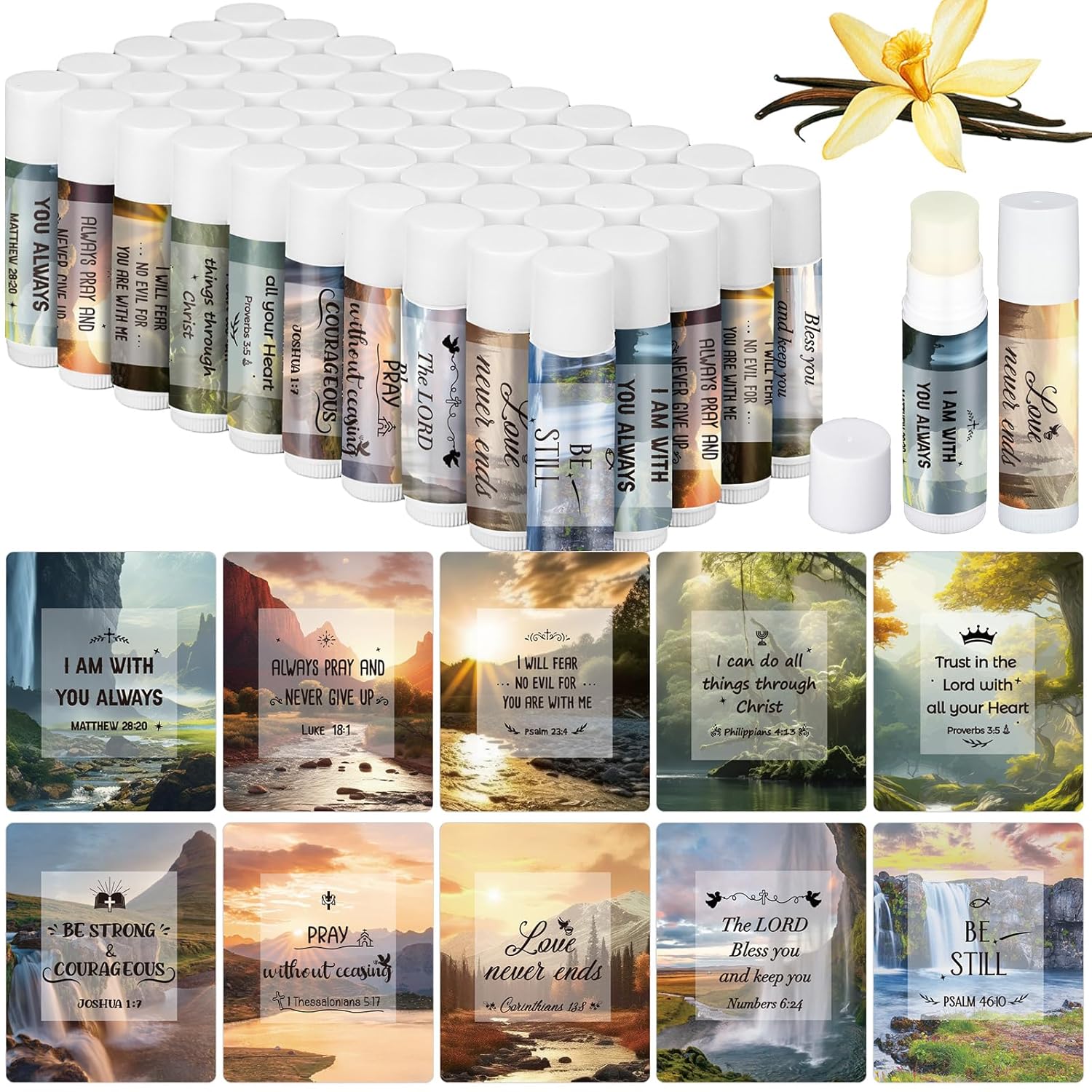 50 Pack Christmas Christian Religious Gifts Bulk Lip Balms for Women Men Church Party Favors Bible Verse Lip Balm with Scripture Gifts for Coworkers Staff Employee Christmas Stocking Stuffers