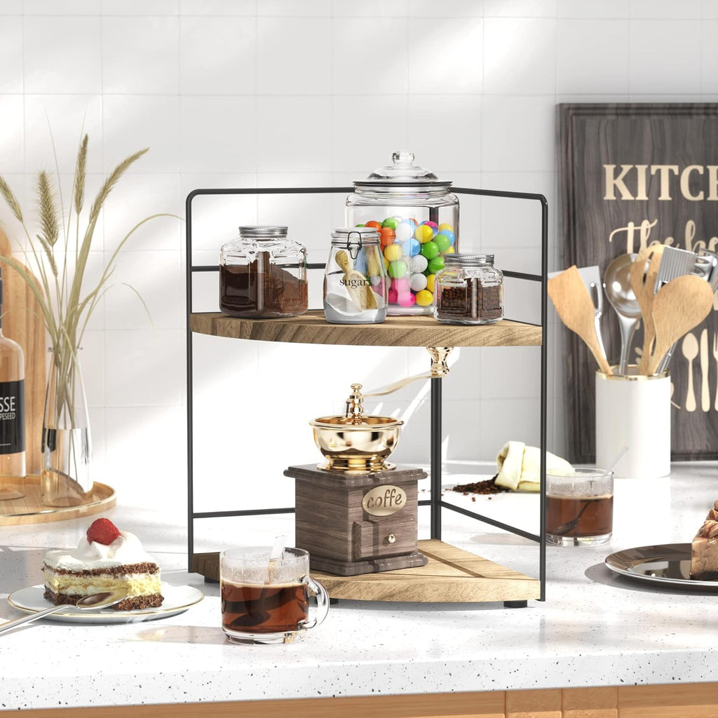 ZGO 2-Tier Bathroom Counter Organizer, Corner and Makeup Organizer for Vanity and Kitchen Counter, Wood