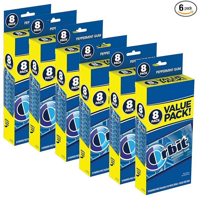 ORBIT Peppermint Sugarfree Chewing Gum Bulk, 8 Packs of 14-Pieces, Case of 6 (672 Total Pieces)