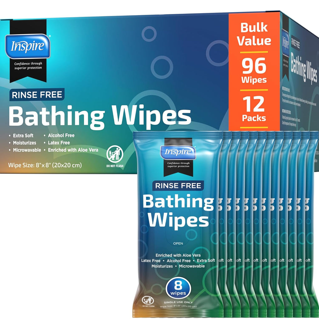 Inspire Thick Rinse Free Body Wipes, Extra Large Washcloths For Adults, Aloe Vera Enriched