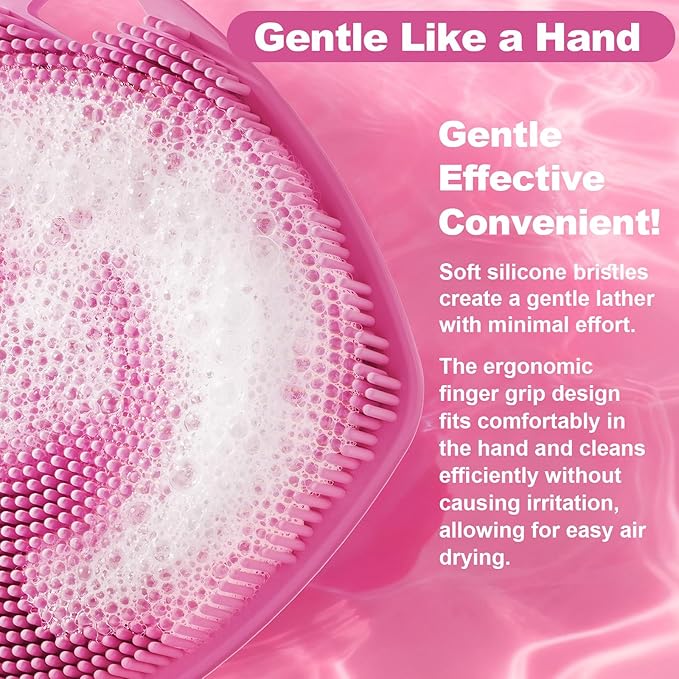 2 Pack Face Scrubbers, Silicone Body Scrubber Soft Bristles, Gentle Lather, Exfoliating & Deep Cleaning for Sensitive Skin, Giant Suction Cup Stick Securely (Body+ Face Scrubber Pink)