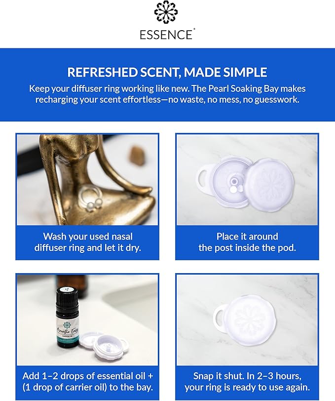 Essence Pearl Travel Case - Wearable Aromatherapy Kit with Nasal Diffuser Rings, Soaking Bay, and 5mL Essential Oil – Portable Wellness Gift Set for On?The?Go Self Care
