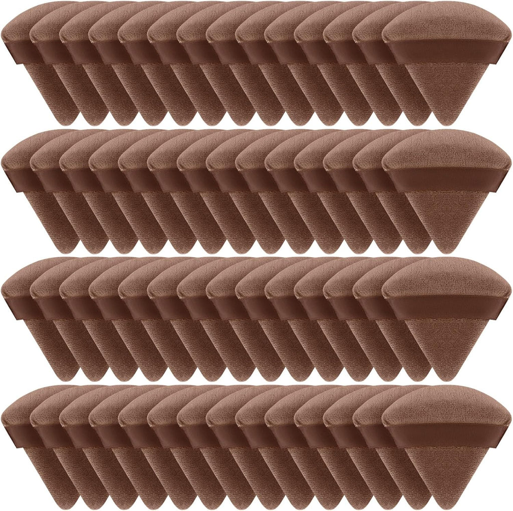 Suclain 48 Pcs Velour Triangle Powder Puff Soft Velour Makeup Puff for Face Powder Makeup Triangle Sponges for Wet and Dry Cosmetic Foundation Loose Mineral Body Tool(Brown)