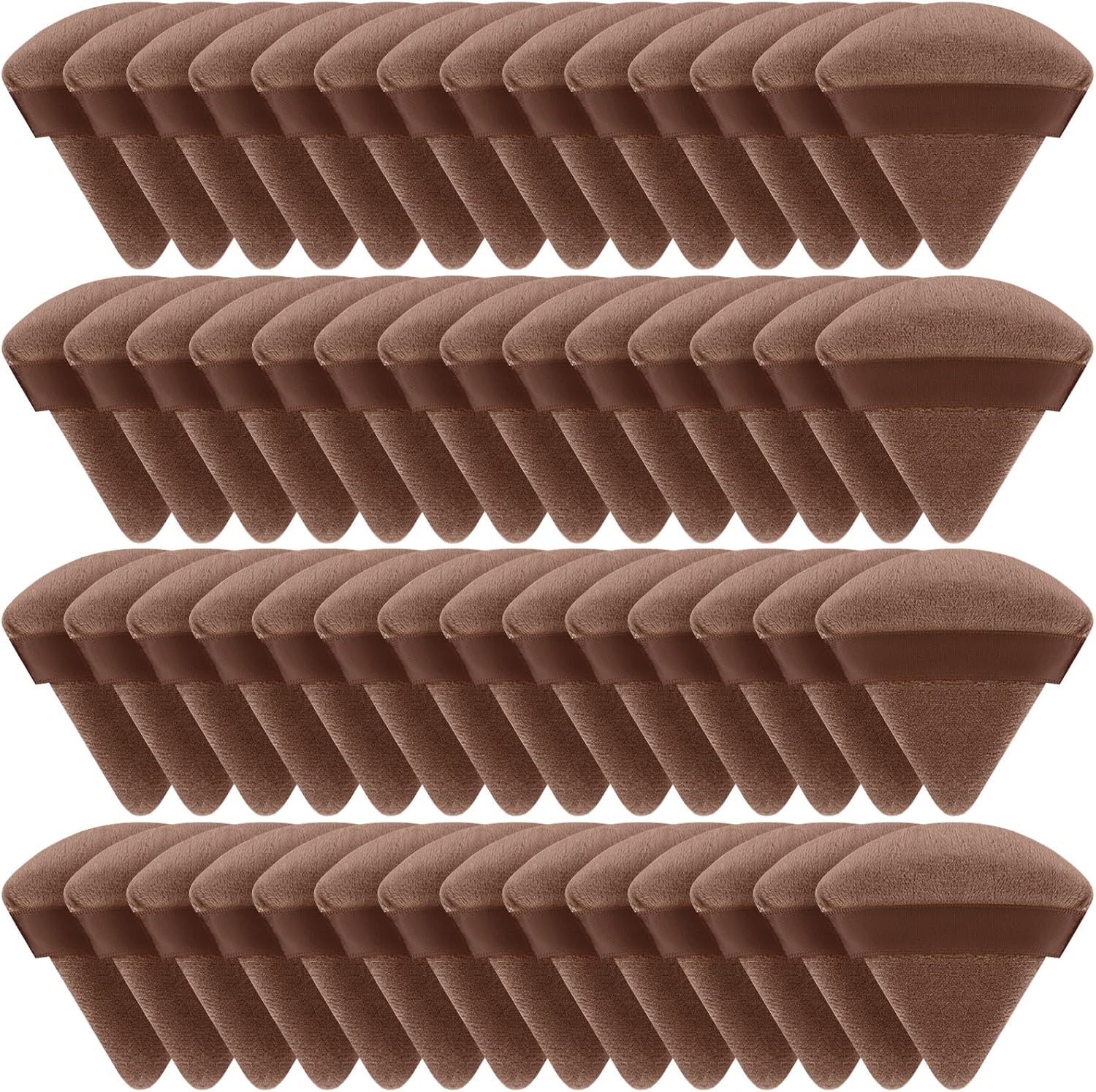 Suclain 48 Pcs Velour Triangle Powder Puff Soft Velour Makeup Puff for Face Powder Makeup Triangle Sponges for Wet and Dry Cosmetic Foundation Loose Mineral Body Tool(Brown)