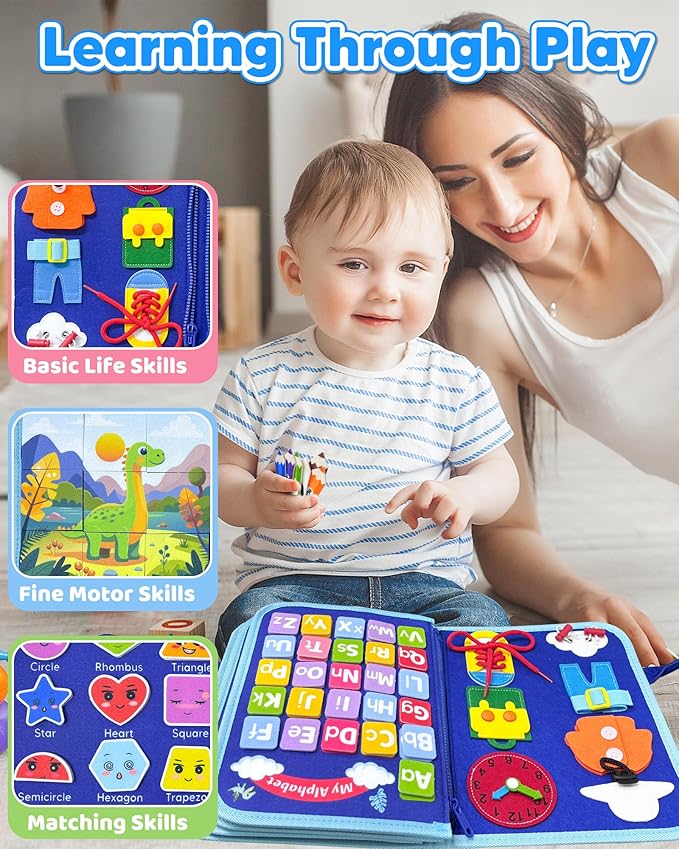 Busy Board Montessori Toys for Toddler Boy Birthday Gifts, Busy Book Sensory Learning Toys for Toddlers, Educational Activities Airplane Car Travel Toy for Boys