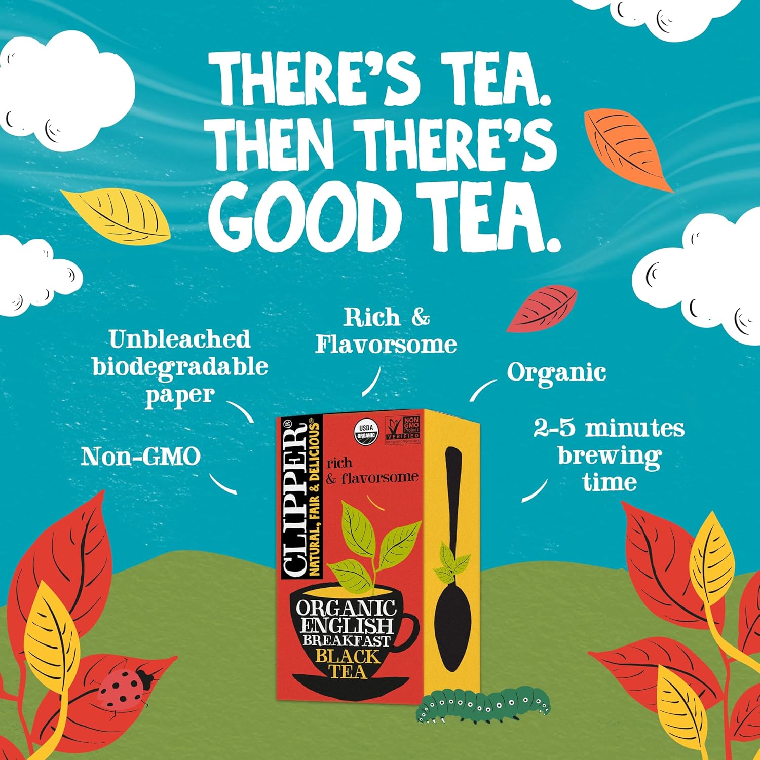 Clipper Tea Organic Fairtrade English Breakfast, Big Ben - USDA Organic, Non-GMO, Fair Trade, Sustainable Caffeinated Tea, 1 Pack, 20 Unbleached Tea Bags