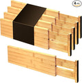 Utoplike Bamboo Drawer Dividers Large(Fits 18.6"-20.6" Drawer Inner Size, Height > 4.05"), Adjustable Kitchen Drawer Organizers for Clothing, Spring Loaded, 4 pcs