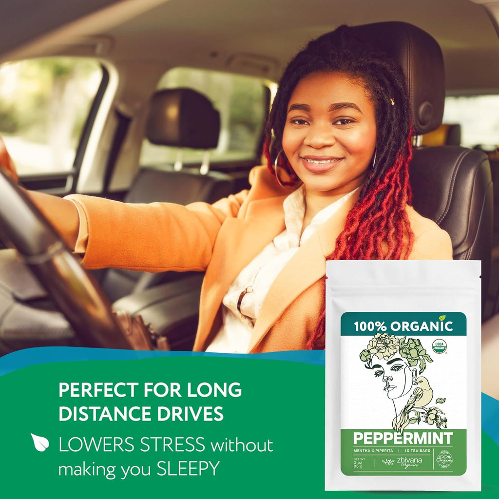 Peppermint Tea Organic (40 Tea Bags) - Hot Tea for Energy, Digestion, Nausea, Motion Sickness, Respiratory Support, Stress Relief - Te de Menta Organico Natural