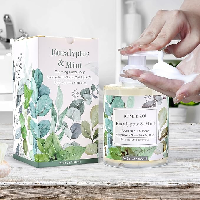 ROMIIE ZOI Foaming Hand Soap with Gift Box- Eucalyptus & Mint - Biodegradable Formula Moisture & Revitalize - 500ml/ 16.8oz