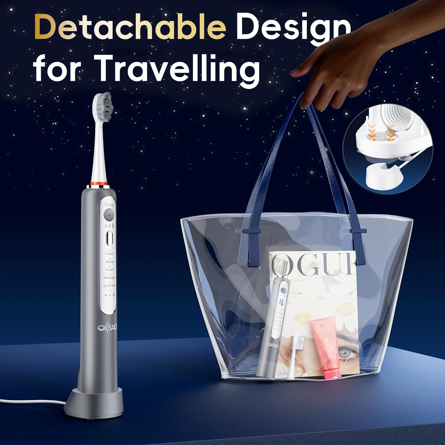 Electric Toothbrush with Water Flosser, Advanced 2.0 Flossing Toothbrush Combo in One with 5 Brush Modes & 3 Floss Speeds,500 ML Cordless,for Adults,Teeth, Gums, Braces, Dental Care,Gray