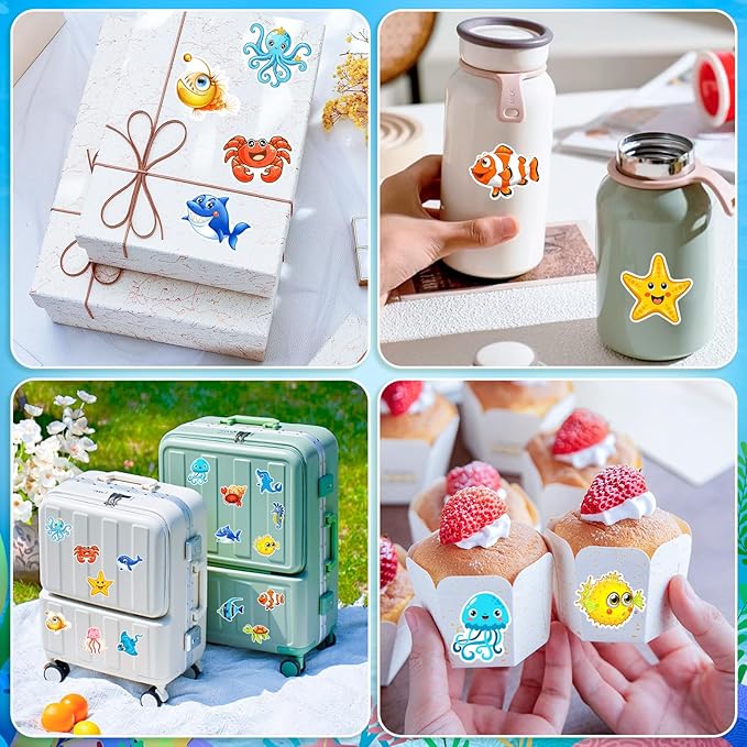 1200 Pcs Ocean Animal Stickers Roll Sea Animal Stickers for Kids Cute Roll Sticker Cartoon Fish Sticker Deals Sea Creature Labels for Teacher Reward School Supplies Incentives (16 Styles)