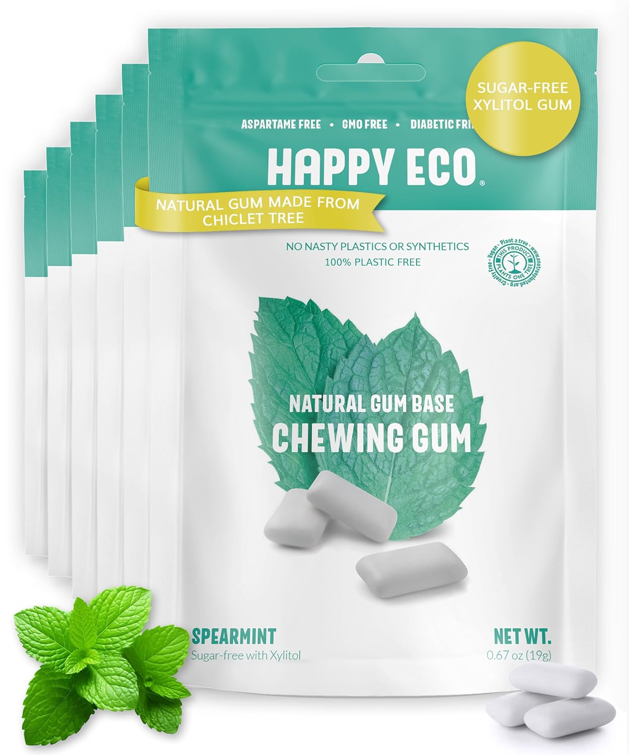 Sugar Free Natural Chewing Gum (84 Pcs) - Xylitol Gum with Stevia - Aspartame Free - All Natural Gum - Vegan, Gluten Free Keto - Spearmint
