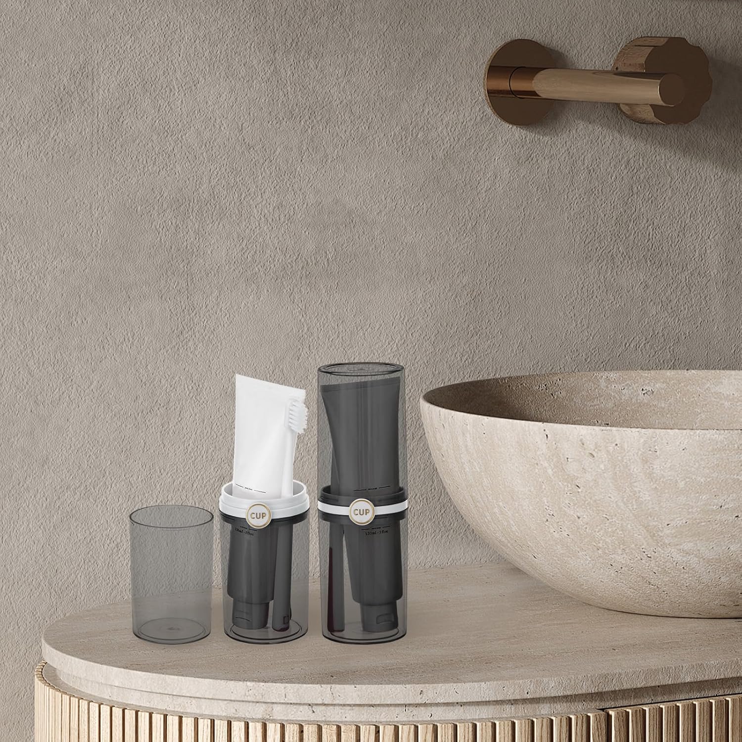 Yeeco toothbrush travel case, 2 pcs Transparent Black Portable Toothbrush Cover with Mouthwash Cup, Tooth Brushing Holder for Home School Camping Travelling, 8.1 x 2.6 inches,Clear Black