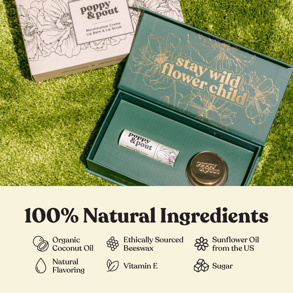 Poppy & Pout Lip Care Set | Lip Balm & Scrub | Sustainable Cardboard Tubes & Glass Jars, All Natural, Beeswax, Coconut Oil, Cruelty Free, Exfoliating & Moisturizing Lip Treatment (Wild Honey)