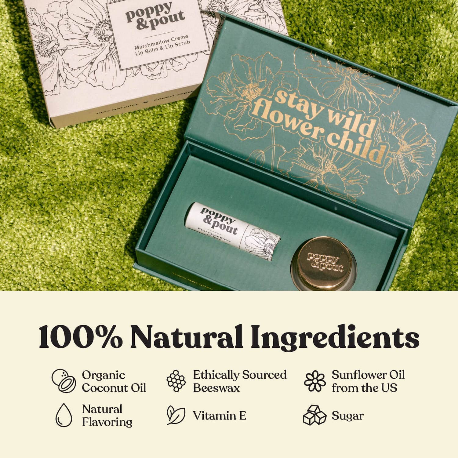 Poppy & Pout Lip Care Set | Lip Balm & Scrub | Sustainable Cardboard Tubes & Glass Jars, All Natural, Beeswax, Coconut Oil, Cruelty Free, Exfoliating & Moisturizing Lip Treatment (Orange Blossom)