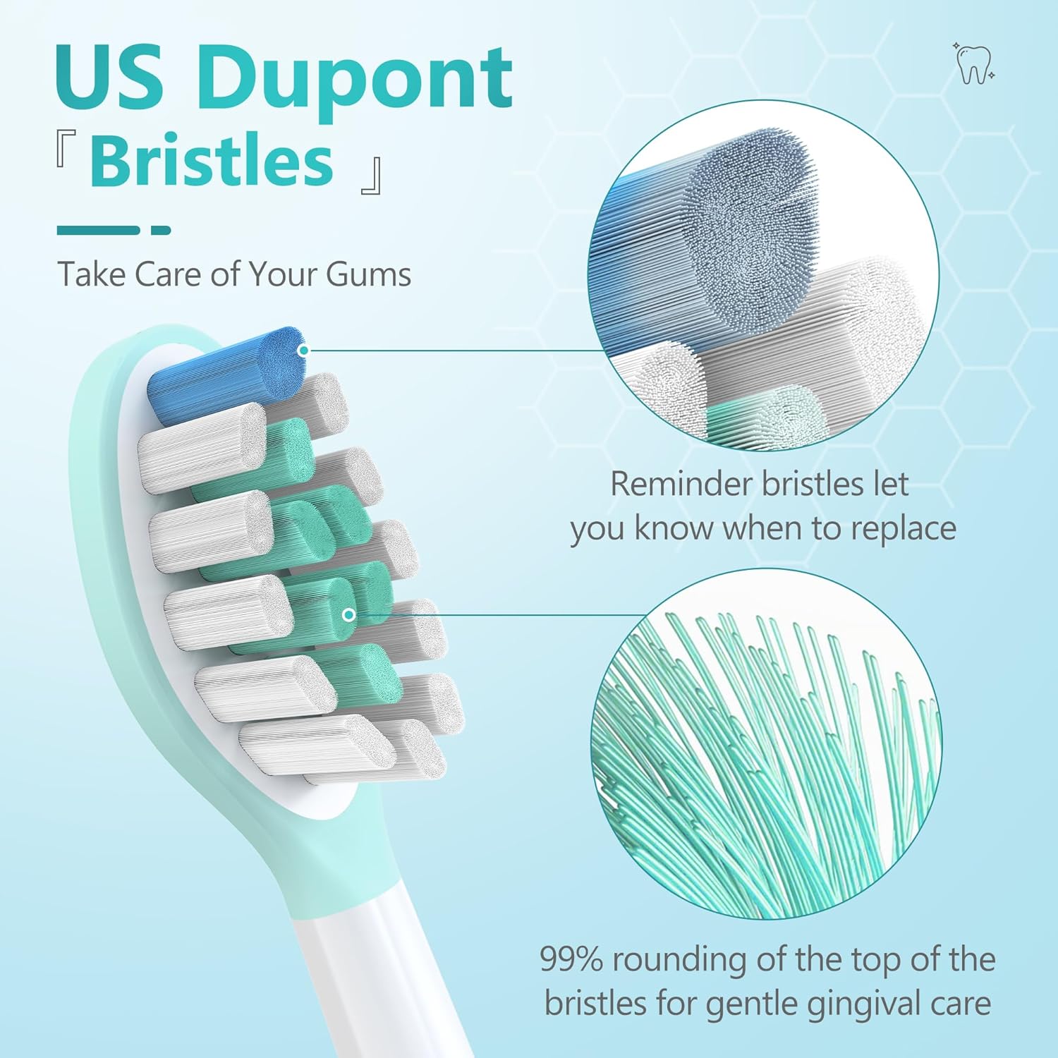 Replacement Toothbrush Heads for Philips Sonicare Electric Toothbrush, 2-in-1 Tongue Cleaner, 8 Pack, Mint Green,Suitable for Philips Sonicare Heads, C2, C1, C3, W1, W2, W3, G1, G2, G3