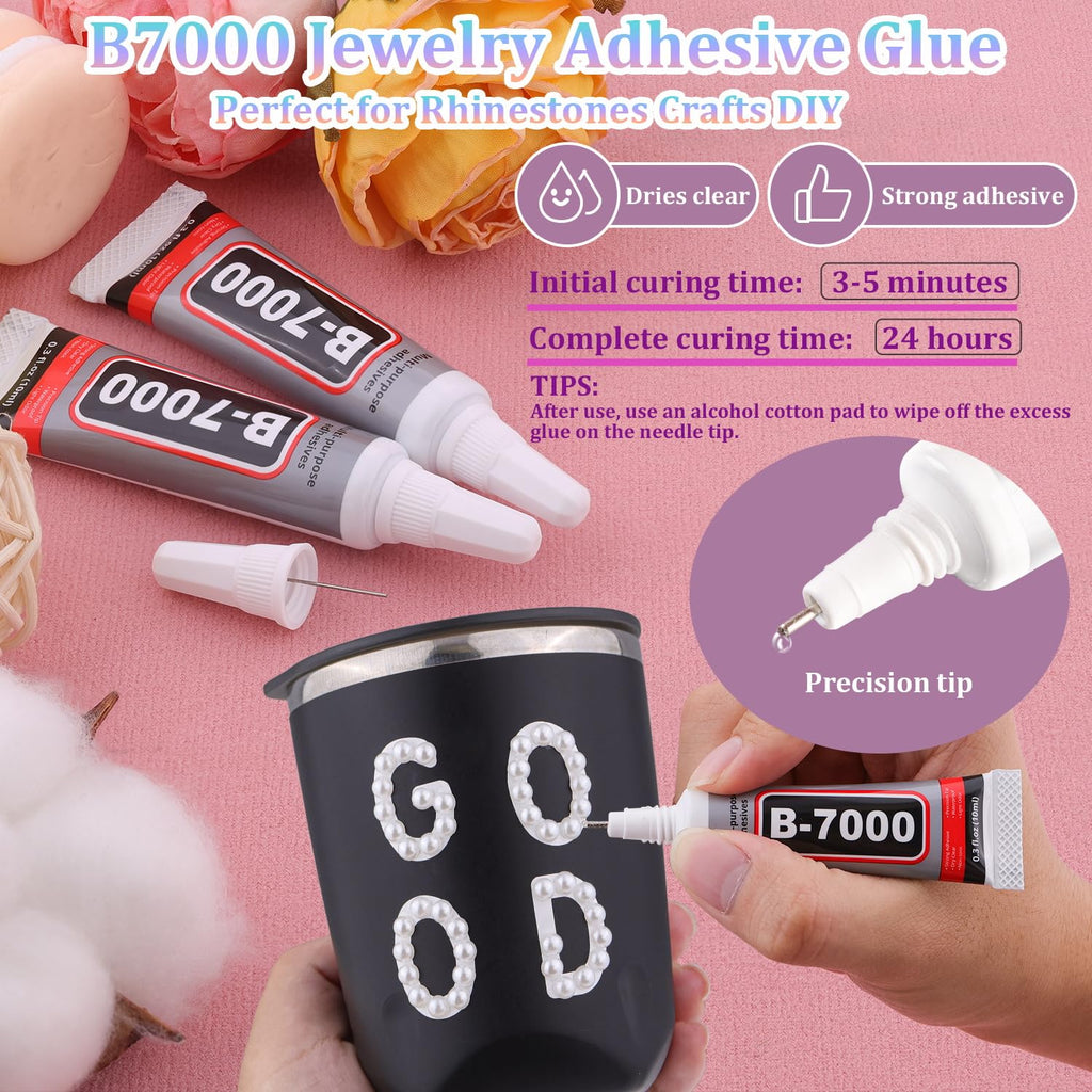 13500Pcs Flatback Pearls for Bedazzling (White) with B7000 Jewelry Glue, Assorted Size 2/3/4/5/6/8/10mm Half Pearl, Bedazzling Gems for Crafting Clothing Tumbler Shoes Embellishment Nail Art