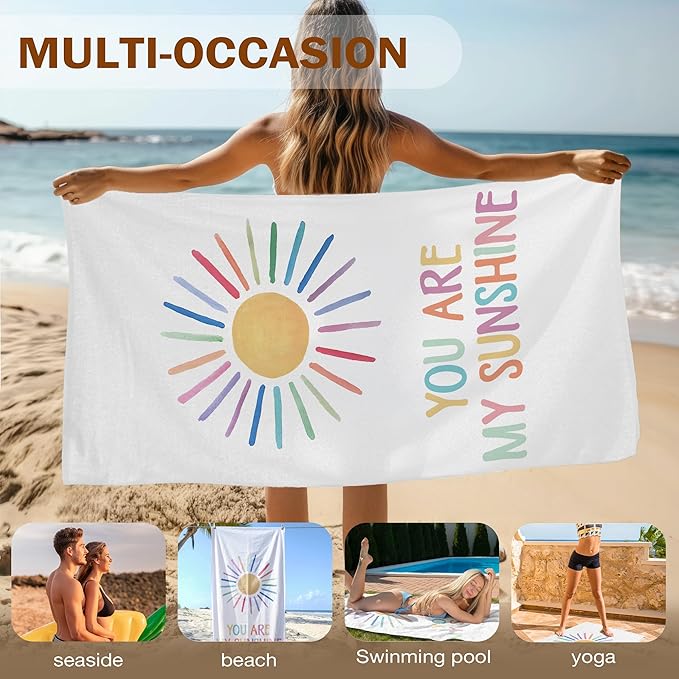 Boho Sunshine Kids Beach Towel, Boho Colorful Sunshine Pool Towels, You are MySunshine Large Beach Bath Travel Towels for Girls Boys Kids, Sun Bathroom Nursery Accessories Decor,30x60in