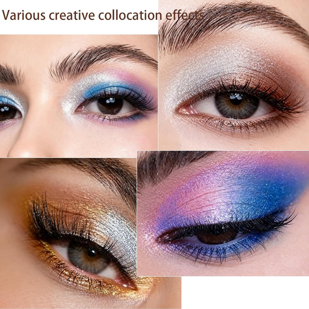 Silver White Glitter Cream Shimmer Eyeshadow Sticks, Multichrome Matte Eye Shadow Stick, Waterproof and Long-Lasting Smooth Cream Eye Highlighter Stick Makeup for Women, 4 Galactic Lcing