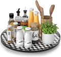 18" Black and White Kitchen Lazy Susan Turntable, Round Checkered Decorative Tray, Large Lazy Susan for Dining Table Centerpiece, Pantry, Kitchen, Bathroom, Countertop, Cupboard, Home Decor