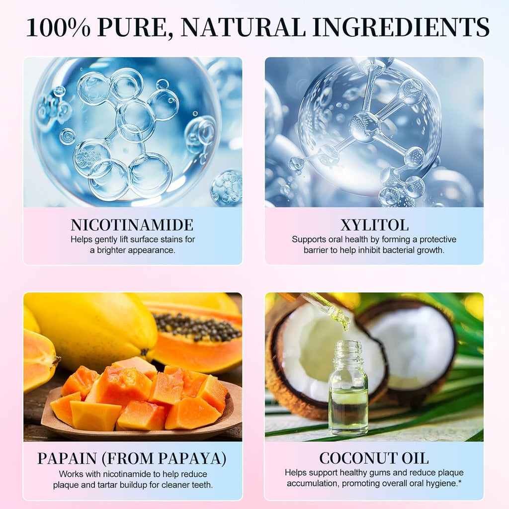 Niacinamide Whitening Toothpaste – Intensive Triple Whitening Toothpaste for Deep Stain Removal, Fresh Breath, Natural Mint & Peach Flavor, Gentle Formula Improves Gum Health, 3.5oz