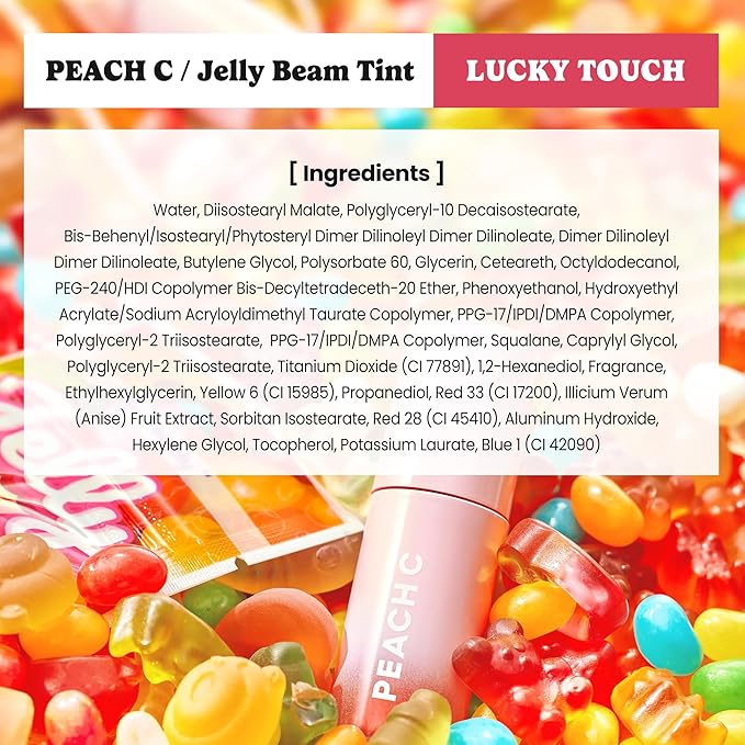 Peach C Jelly Beam Tint - Long Lasting Korean Lip Tint Stain Plumping Jelly Lip Gloss - Lightweight, Moisturizing & Buildable Lip Makeup Jelly Tint Blush with Vitamin E (Sweet Boom, 0.07 oz)