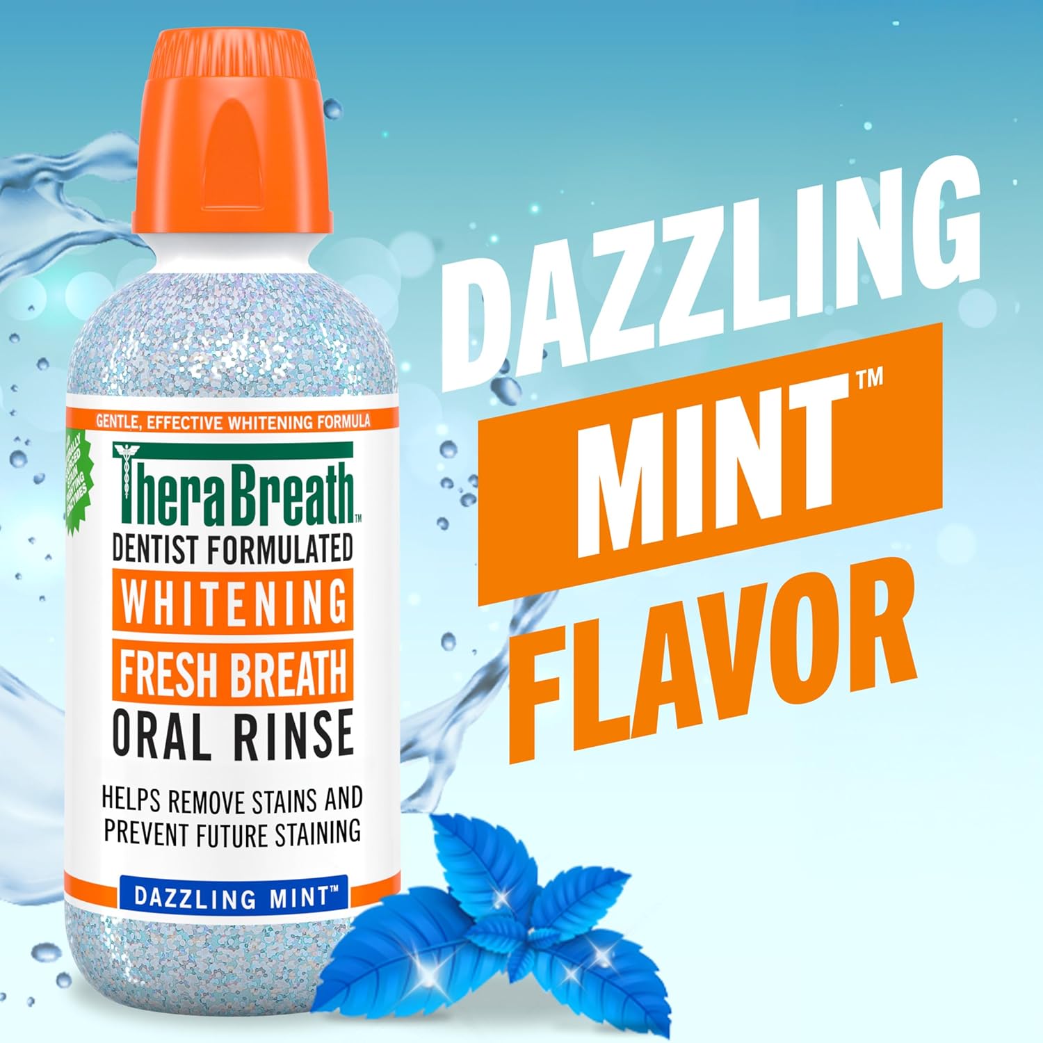 TheraBreath Whitening Mouthwash, Dazzling Mint, Dentist Formulated, 16 Fl Oz (2-Pack)