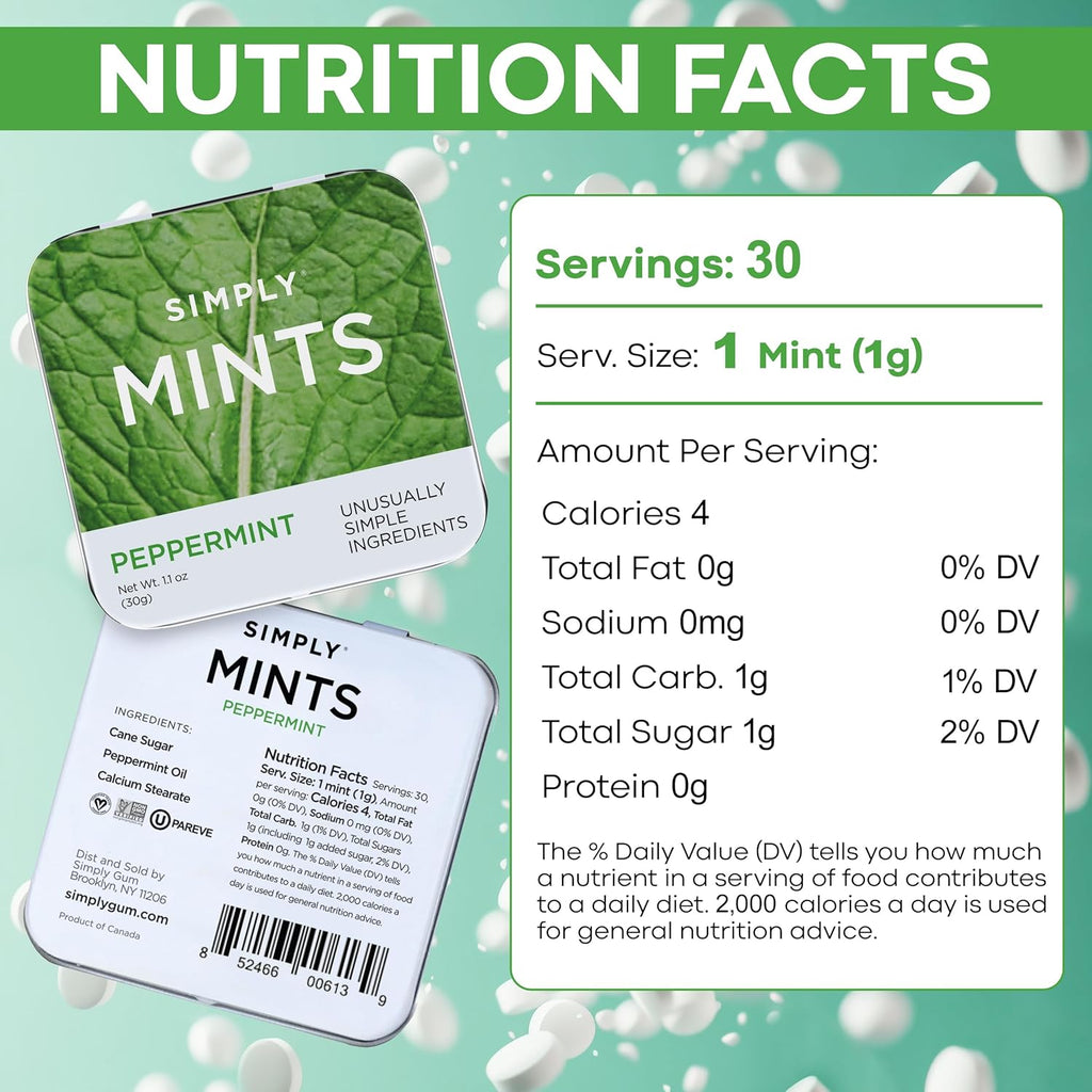SIMPLY Mints | Peppermint Breath Mints | Pack of Six (180 Pieces Total) | Breath Freshening + Aspartame-Free + Vegan + non-GMO