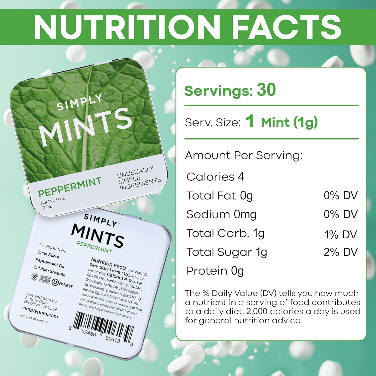 SIMPLY Mints | Peppermint Breath Mints | Pack of Six (180 Pieces Total) | Breath Freshening + Aspartame-Free + Vegan + non-GMO