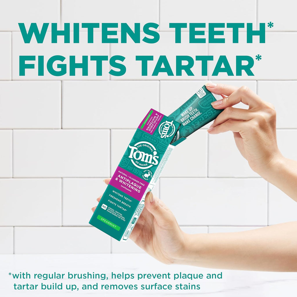 Tom’s of Maine Antiplaque and Whitening Fluoride Free Toothpaste, Spearmint 3-Pack