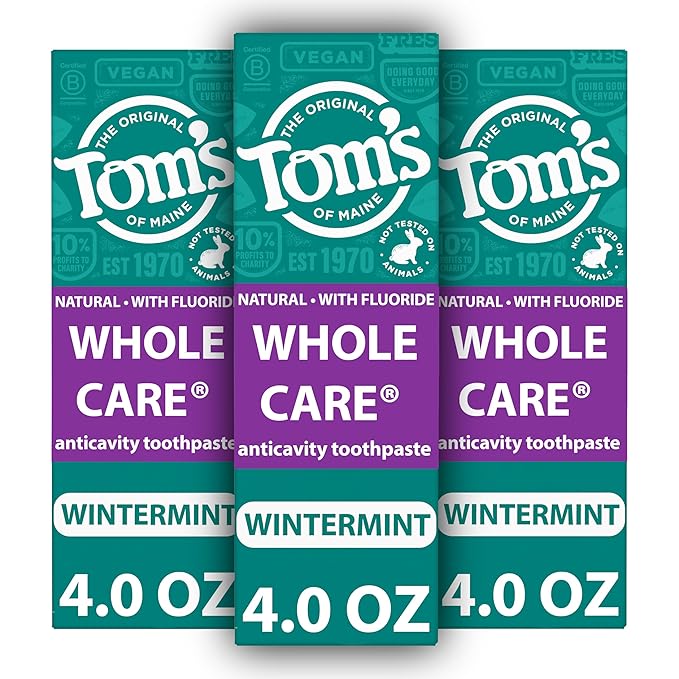 Tom's of Maine Whole Care Natural Toothpaste with Fluoride, Wintermint, 4 Oz. 3-Pack (Packaging May Vary)