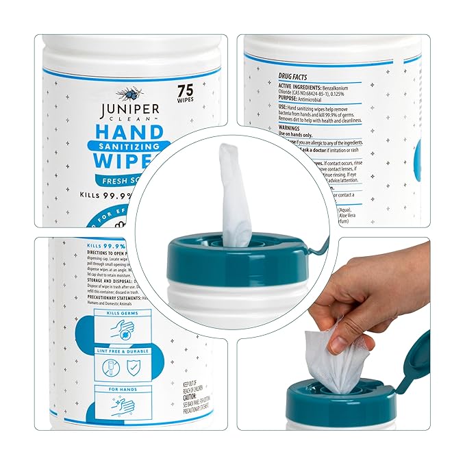 6 Pack Canister Hand Sanitizing Wipes, 450 Count Canister Disposable Hand Sanitizer Wipes, Fresh Scent, Lint Free & Durable