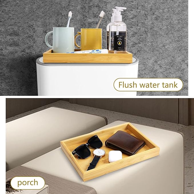 Natural Bamboo Vanity Tray, Sink Tray, Smooth and Thick Wooden Tray for Toilet Tank and Bathroom Counter Top, Kitchen Decor Wood Holder and SPA Home, 11.5x7.6x1.2 inches