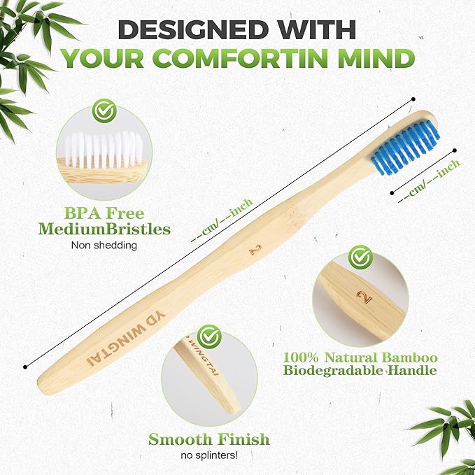 Travel Toothbrush Bamboo Colorful 12pack Wooden Natural Toothbrush Organic Plastic Free for Adults