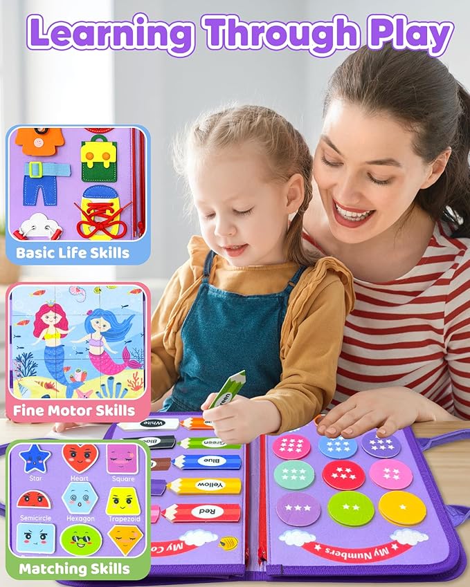 Busy Board Montessori Toys for Toddler Boy Girl Birthday Gifts, Busy Book Sensory Learning Toys for Toddlers, Educational Activities Airplane Car Travel Toy for Toddlers