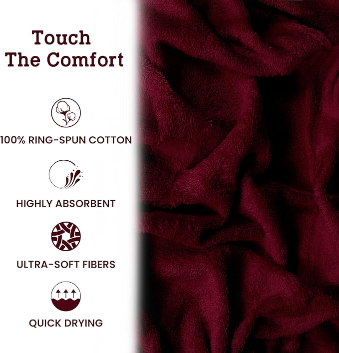 Casa Lino 100% Cotton Hand Towels for Bathroom - Soft, Highly Absorbent & Quick Dry Kitchen Towels - Gym Towel Set - Travel Towel Set - 24" x 16" - Pack of 4 - (Burgundy)