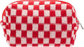 PAZIMIIK Checkered Makeup Bag for Purse Portable Zipper Make Up Pouch Small Cosmetic Case for Travel Accessories (Red)