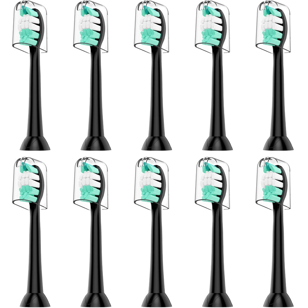 Replacement Toothbrush Heads Compatible with Philips Sonicare and More Click-on Handles 10 Pack Black