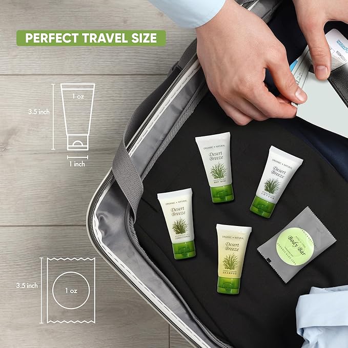 Desert Breeze Hotel Soaps & Toiletries Bulk Set | 1-Shoppe Amenities Kit | 1oz Shampoo & Conditioner, Body Wash, Lotion, Bar Soap | Travel Size | 300 Pieces