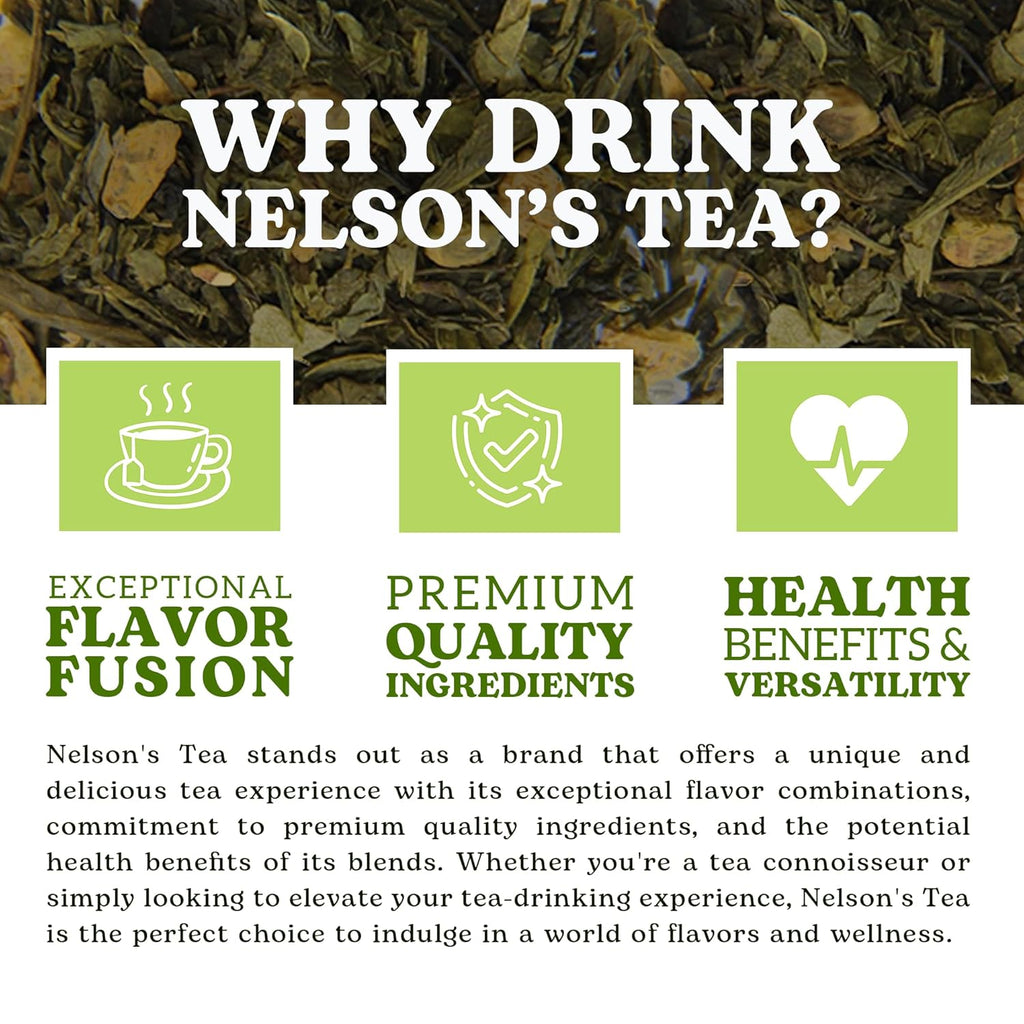 Nelson's Tea Mango Mint Peach - Sencha Green Tea with Ginger Root, Spearmint Leaf, and Dried Mango Loose Leaf Tea (Sample 0.4 Oz)