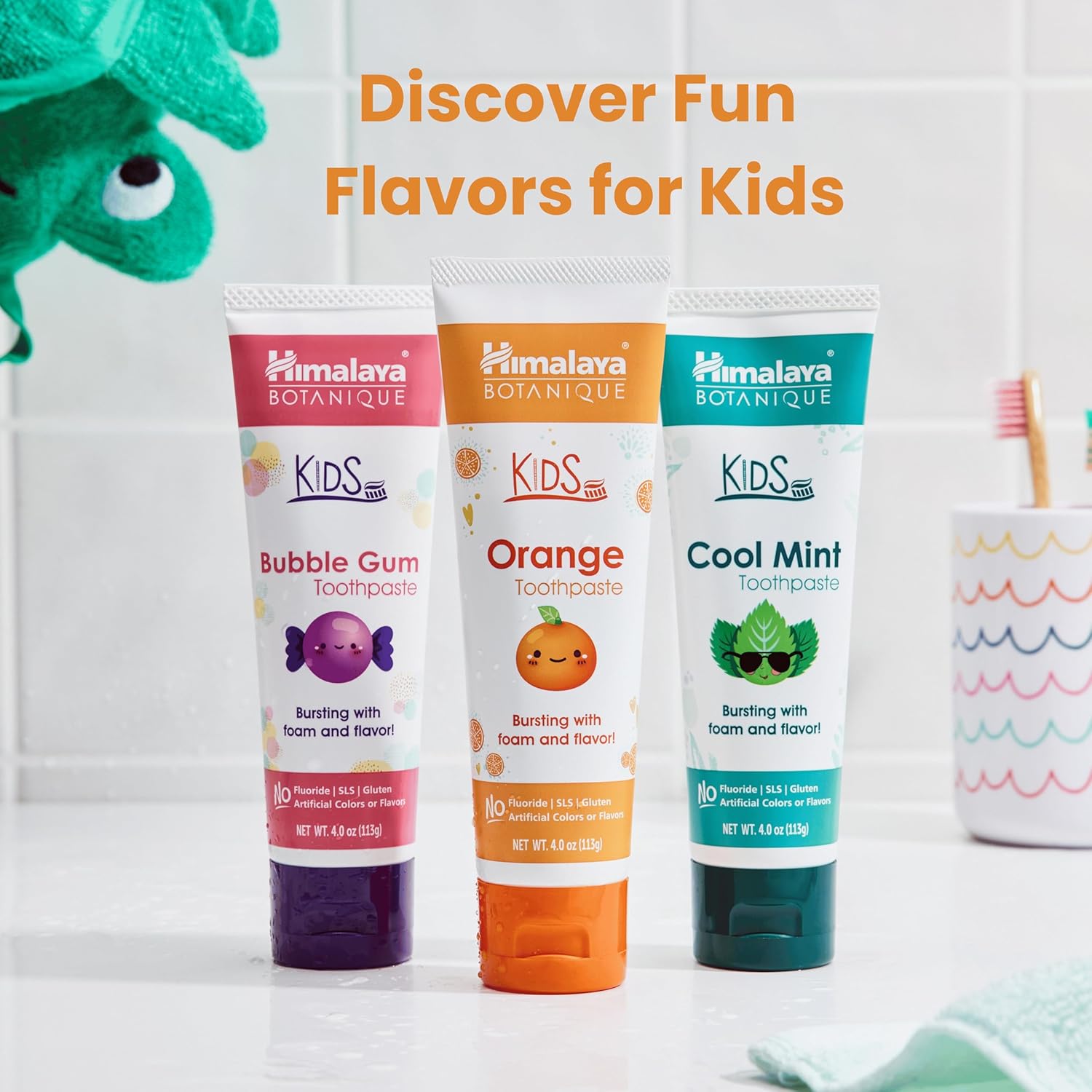 Himalaya Botanique Kids Toothpaste, Herbal, Orange Flavor, Fights Plaque, Fluoride Free, Gentle, No Artificial Flavors or Colors, SLS Free, Gluten Free, Cruelty Free, Vegan, Foaming, 4 Oz, 4 Pack…