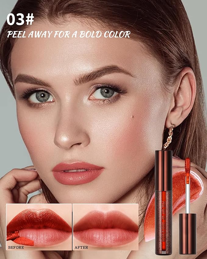 Peel Off Lip Liner Stain, Long Lasting Waterproof Transfer-Proof Lip Tint Stain Peel Off, Non-stick High Pigmented Lip Gloss Lipliner Tattoo, Liquid Tinted Lipstick, Lip Makeup Gift for Women Girl-03